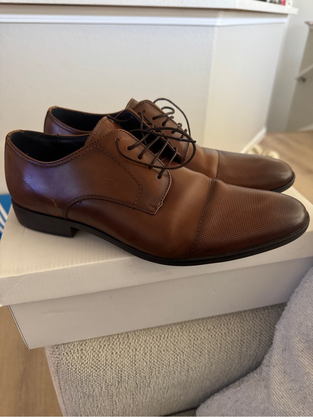 Steve Madden Men's Brown Leather Lace-Up Cap-Toe Oxfords
